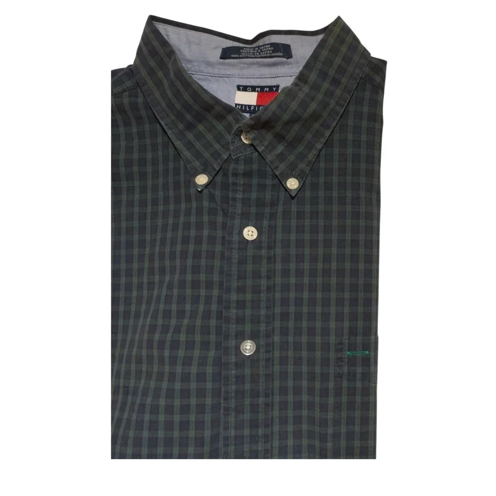 Tommy Hilfiger Men XXL Black Watch Tartan Plaid Shirt Vintage Crest Logo Cotton - Picture 4 of 10